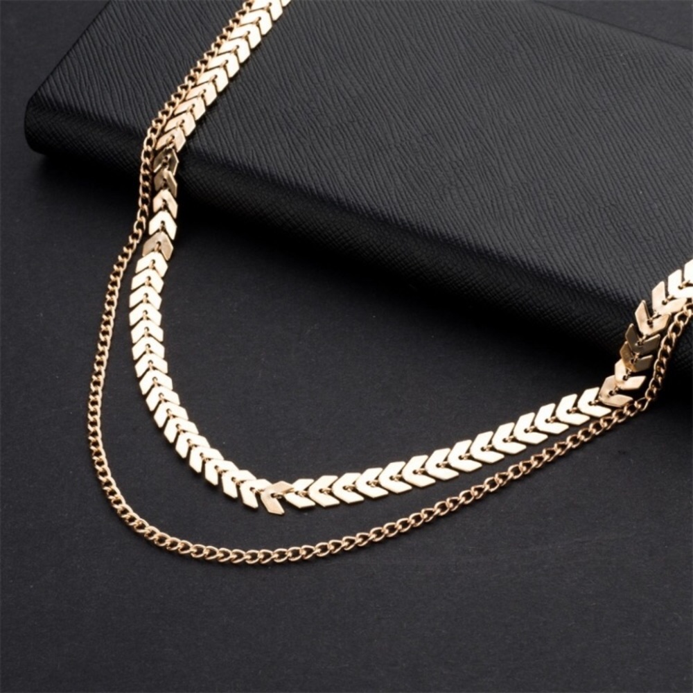 Gold two layer Gold Choker necklace chain - Picture 5 of 5